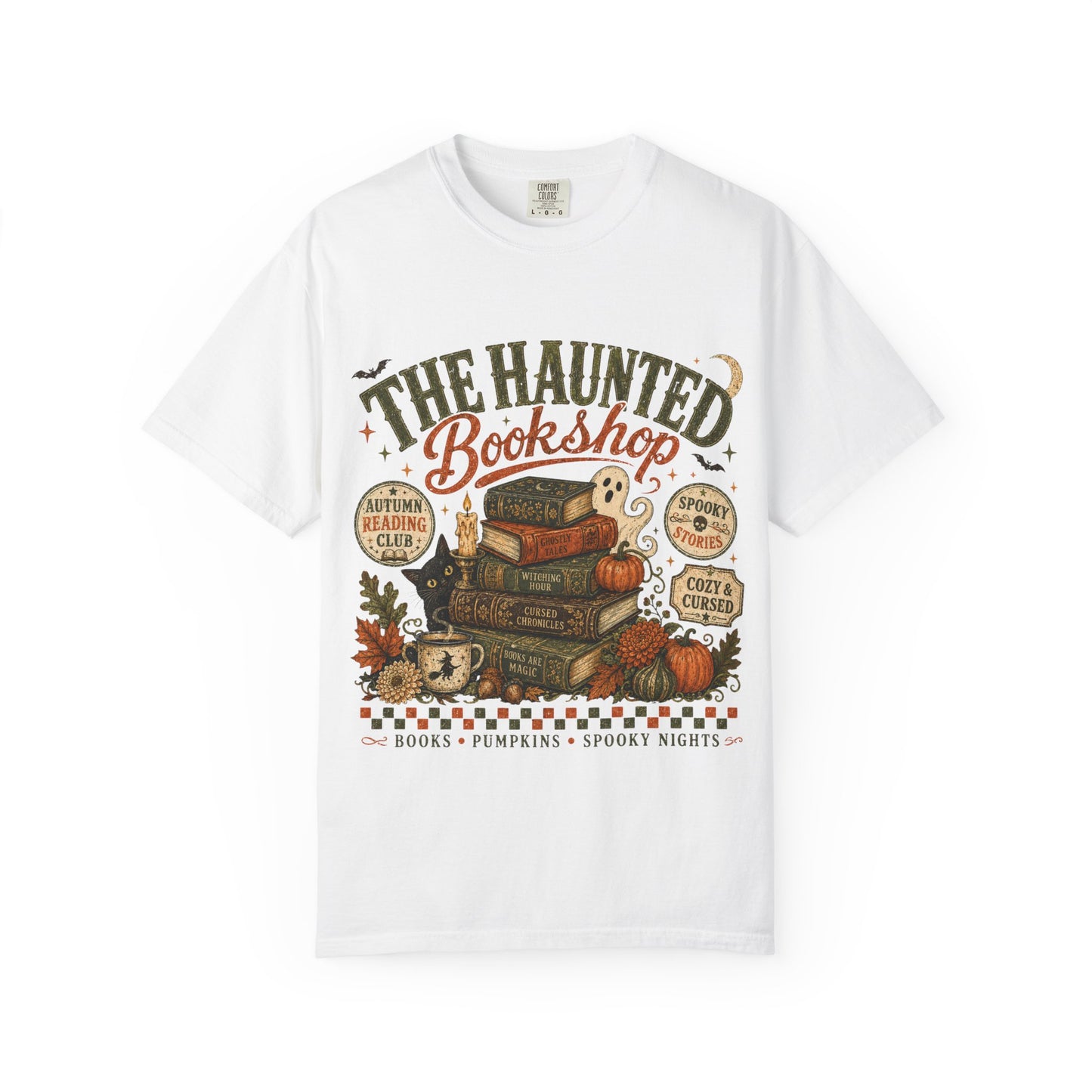 The Haunted Bookshop T-Shirt, Spooky Book Lover Shirt, Cozy Autumn Reading Tee, Halloween Bookstore Graphic, BookTok Reader Gift