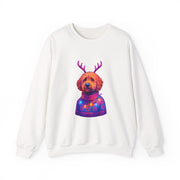 Golden Doodle with Reindeer Antlers Sweatshirt | Holiday Dog Sweater Design