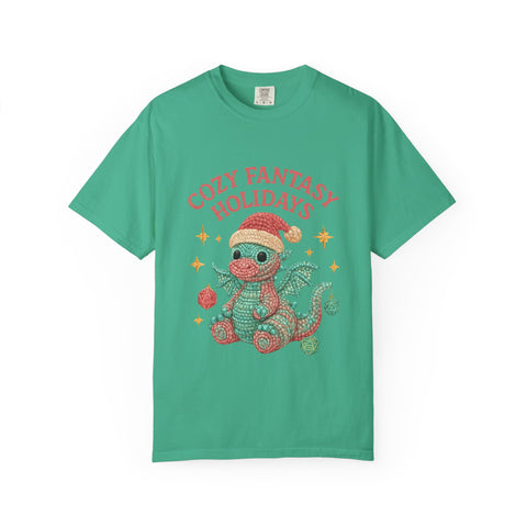 Cozy Fantasy Holidays Tee, Unisex Christmas T-shirt, Cute Dragon Apparel, Holiday Gift, Festive Graphic Tee