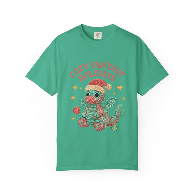 Cozy Fantasy Holidays Tee, Unisex Christmas T-shirt, Cute Dragon Apparel, Holiday Gift, Festive Graphic Tee
