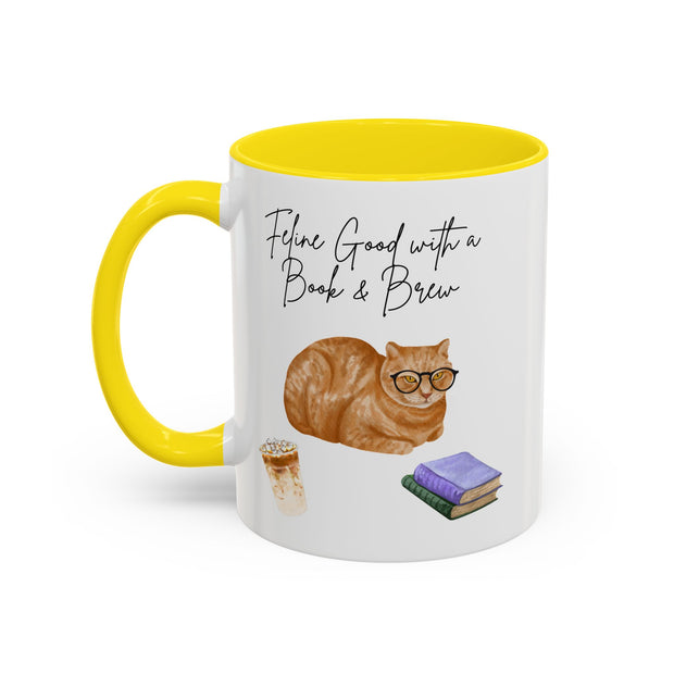 'Feline Good With A Book & Brew' Accent Coffee Mug