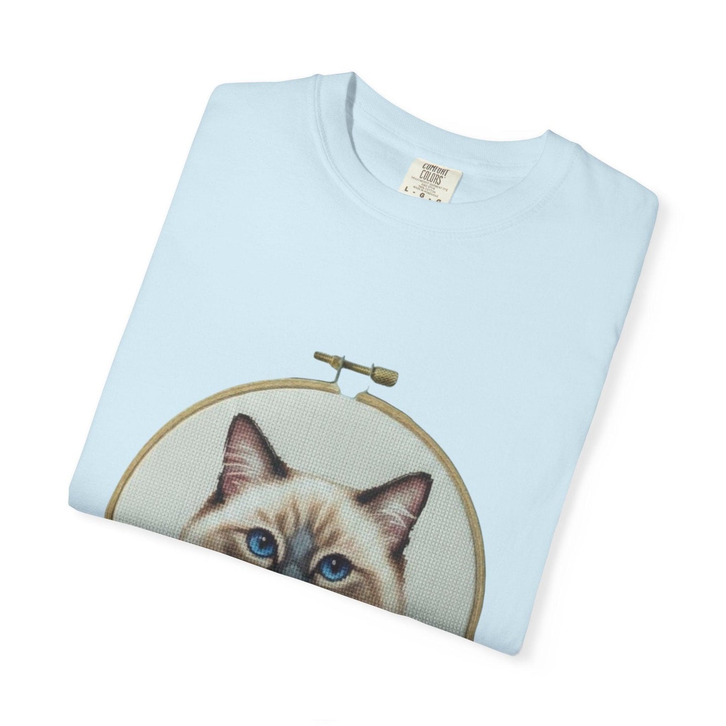 Ragdoll Cat Shirt, Blue Eyed Cat Mom Gift, Cross Stitch Cat Portrait, Embroidered Pet Lover Tee