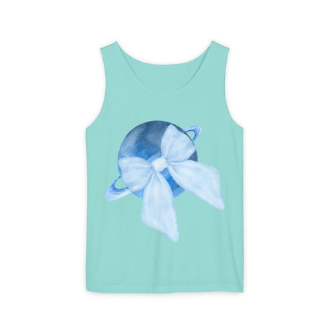 Blue Saturn Wrapped In Blue Bow Unisex Tank Top