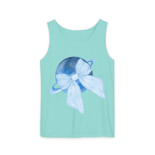 Blue Saturn Wrapped In Blue Bow Unisex Tank Top