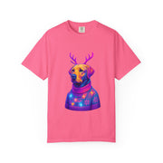 Labrador Retriever with Reindeer Antlers T-Shirt | Neon Holiday Sweater Dog