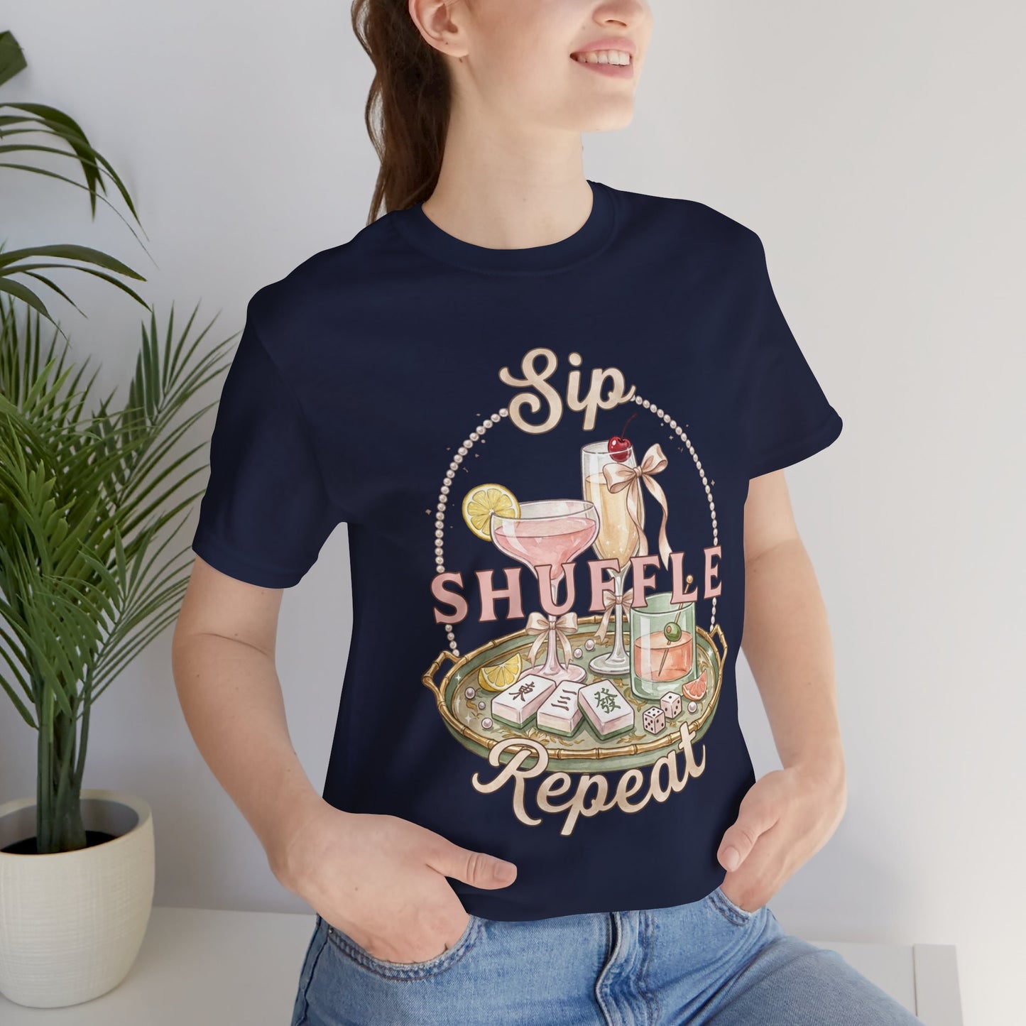 Sip Shuffle Repeat Shirt, Mahjong Social Club Tee, Pastel Girls Night Graphic Shirt, Mahjong Lover Gift