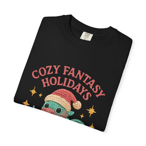 Cozy Fantasy Holidays Tee, Unisex Christmas T-shirt, Cute Dragon Apparel, Holiday Gift, Festive Graphic Tee
