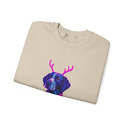 German Shorthaired Pointer with Reindeer Antlers Crewneck Sweatshirt | Neon Holiday Sweater Illustration