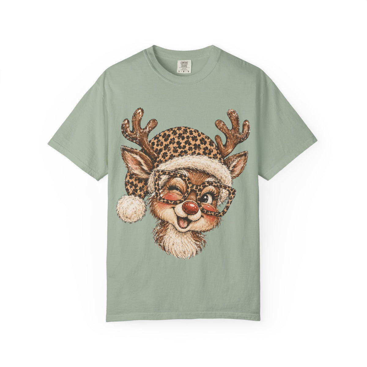 Leopard Reindeer Christmas Shirt, Retro Reindeer Tee, Cheetah Print Holiday Shirt, Cute Christmas T-Shirt, Reindeer Gift for Her