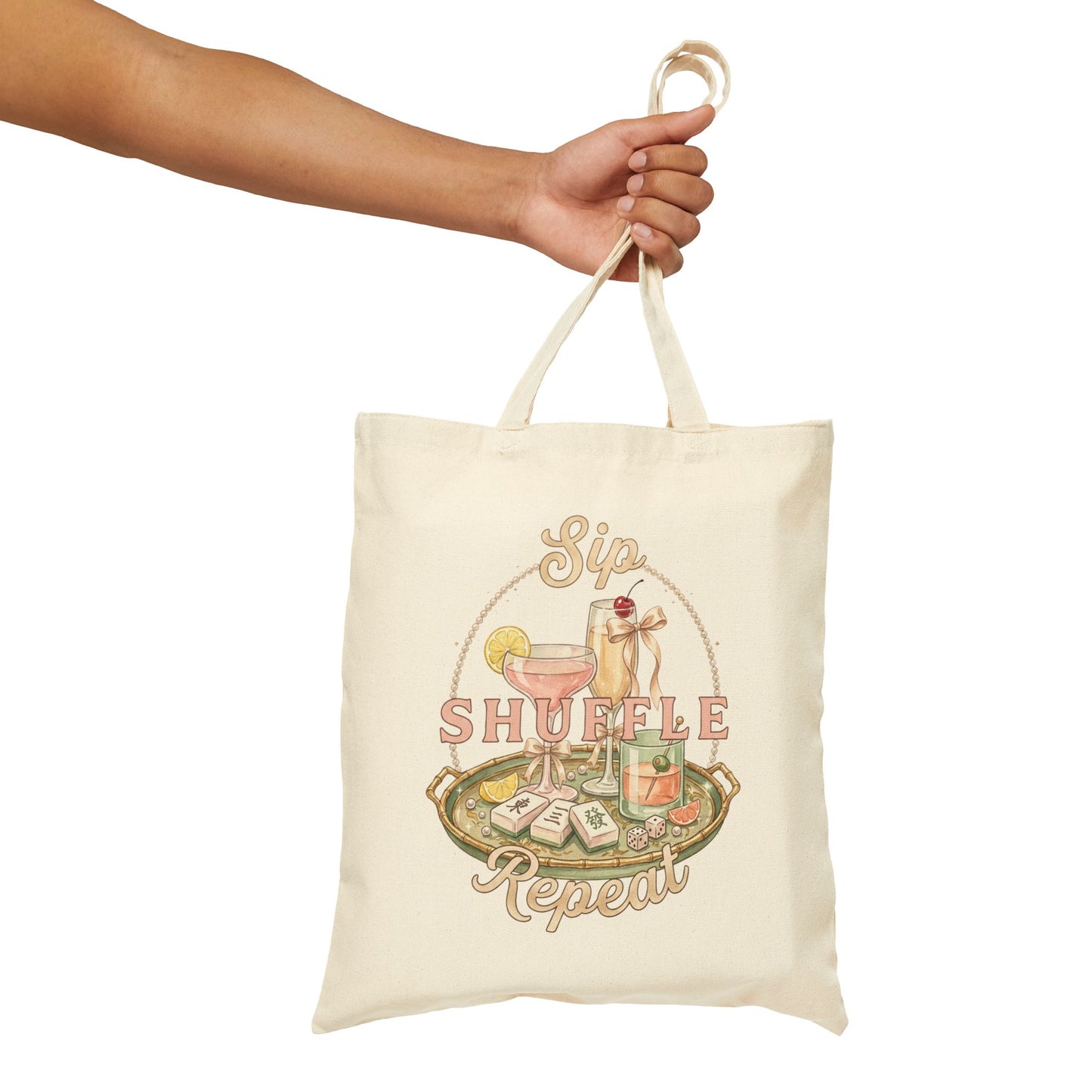 Sip Shuffle Repeat Tote Bag, Mahjong Social Club Canvas Tote, Pastel Girls Night Gift Bag, Mahjong Lover Tote