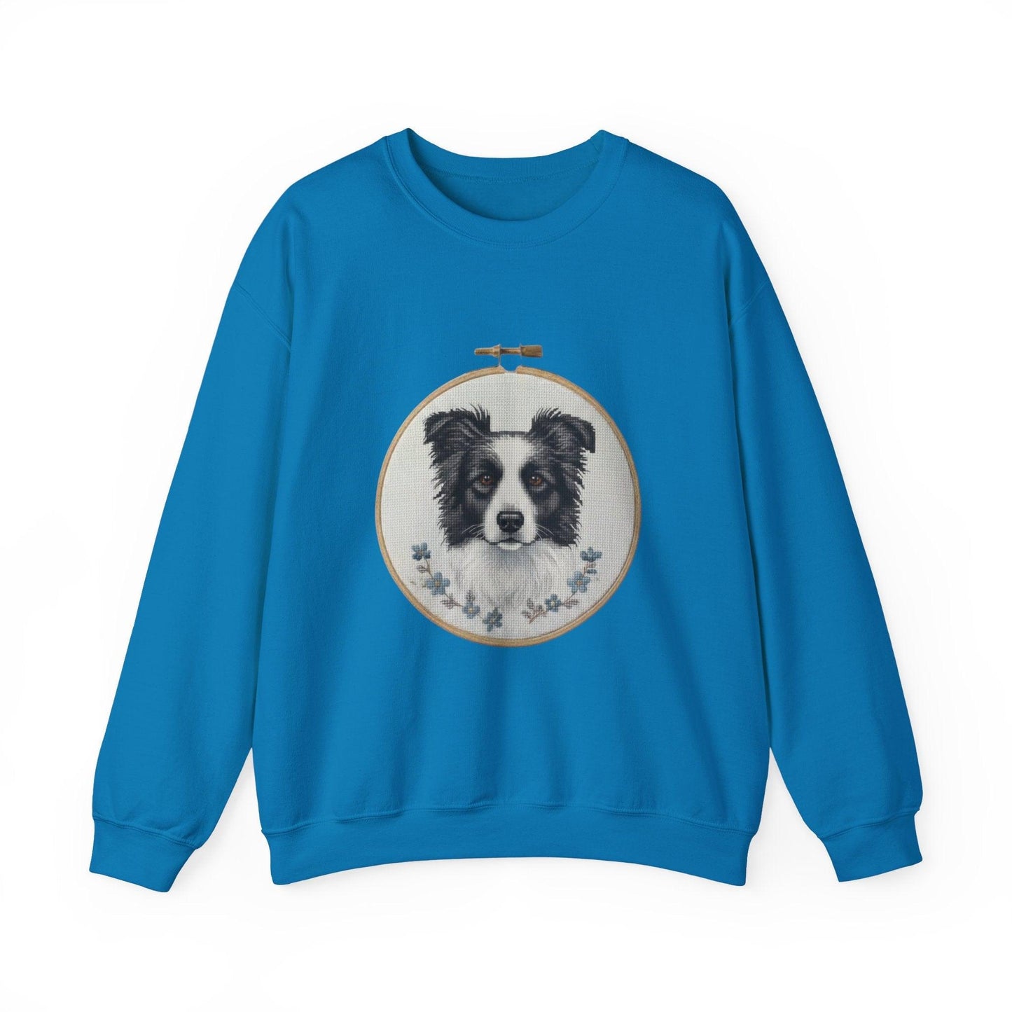 Border Collie Portrait Crewneck Sweatshirt | Embroidery Hoop Dog Design