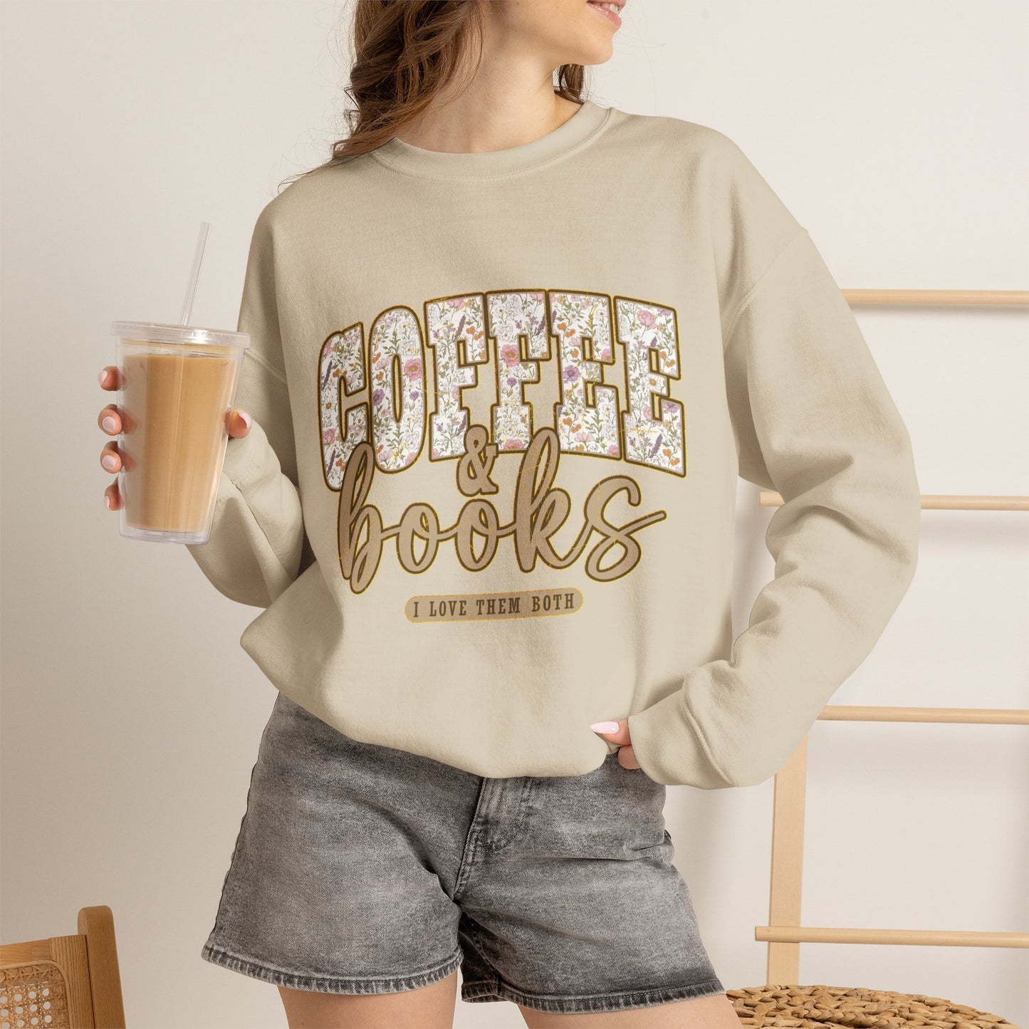 Coffee & Books Crewneck Sweatshirt | Cozy Reading Coffee Shirt