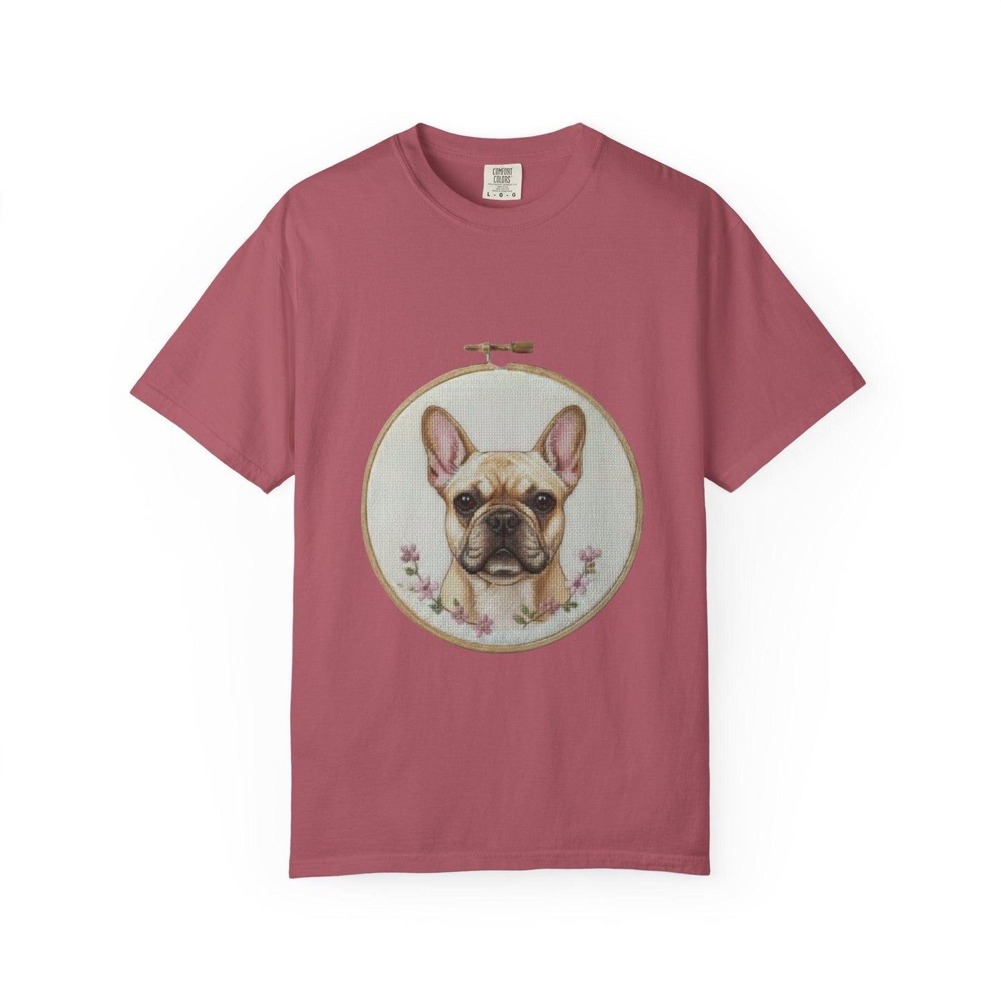 French Bulldog Portrait T-Shirt | Embroidery Hoop Dog Illustration