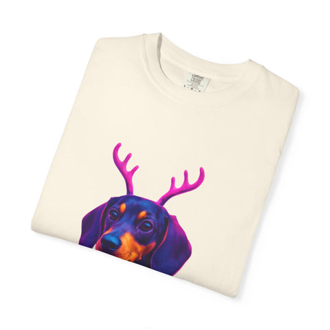 Dachshund in Reindeer Antlers T-Shirt | Christmas Sweater Lights Design