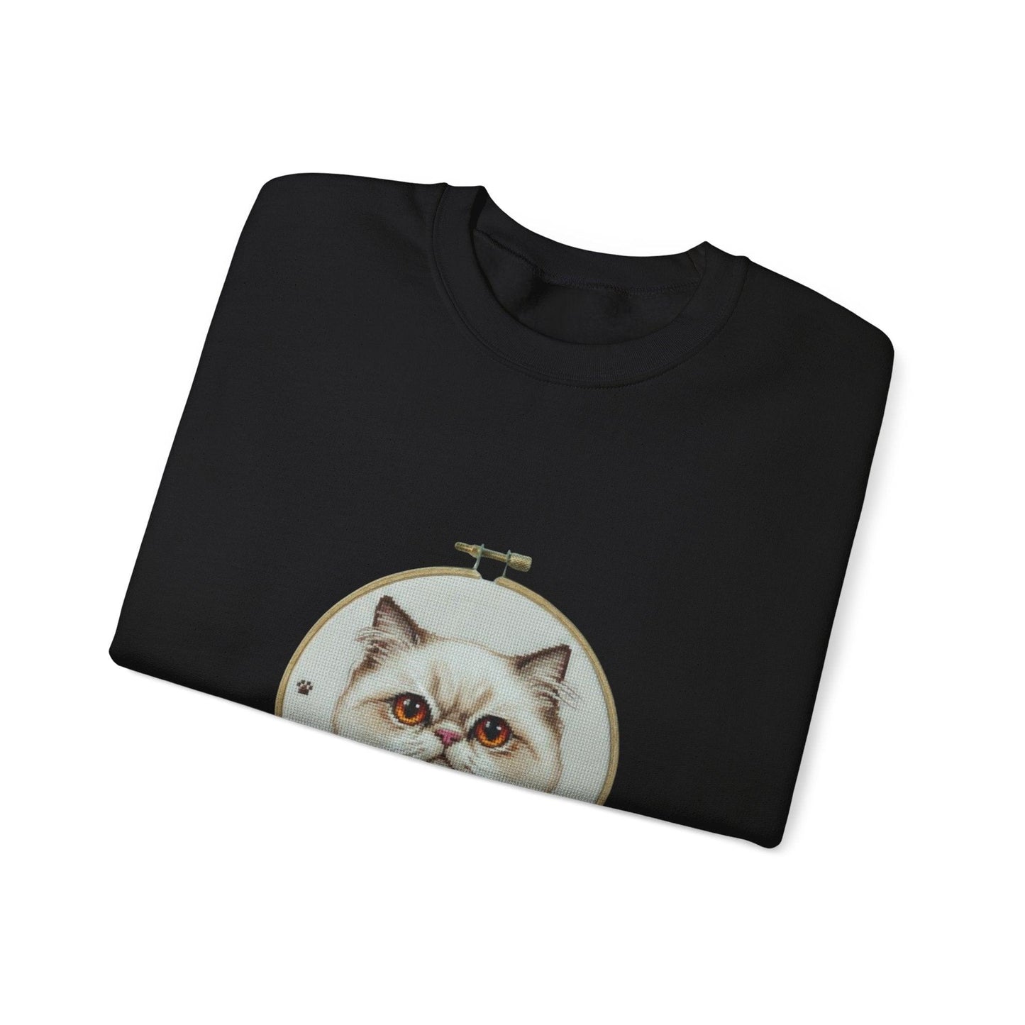 Grumpy Persian Cat Portrait Crewneck sweatshirt | Floral Embroidery Hoop Art