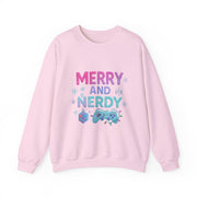 Festive Gamer Crewneck Sweatshirt - Merry and Nerdy, Unisex Sweatshirt, Holiday Apparel, Gaming Sweatshirt, Cozy Gift for Gamers