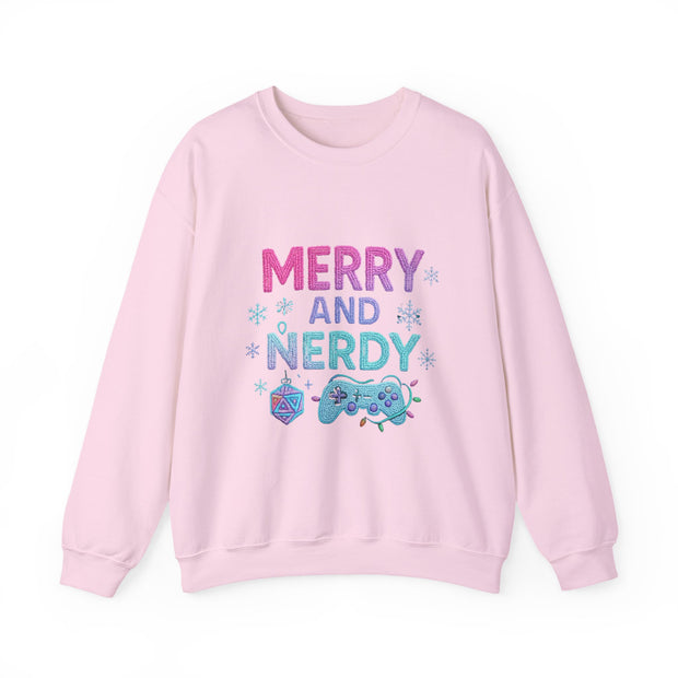 Festive Gamer Crewneck Sweatshirt - Merry and Nerdy, Unisex Sweatshirt, Holiday Apparel, Gaming Sweatshirt, Cozy Gift for Gamers