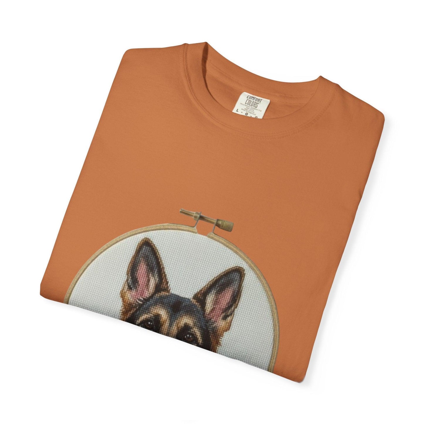 German Shepherd Portrait T-Shirt | Embroidery Hoop Dog Illustration