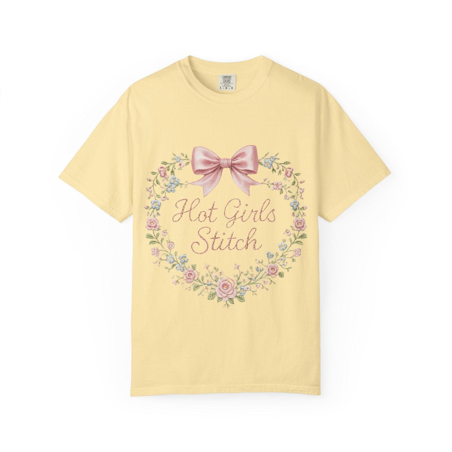 Floral Heart Wreath with Bow T-Shirt | Hot Girls Stitch