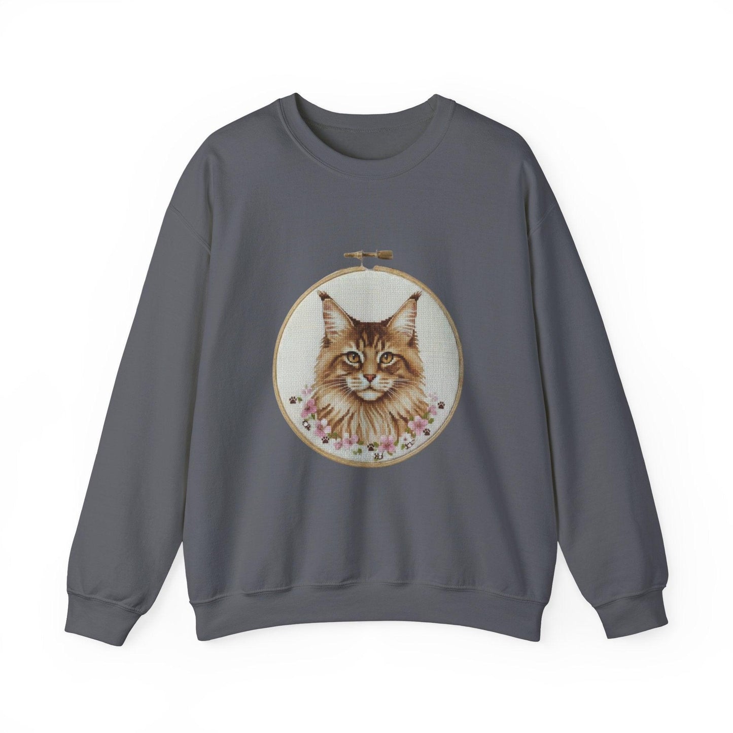 Embroidered Maine Coon Cat Portrait Sweatshirt | Floral Hoop Art