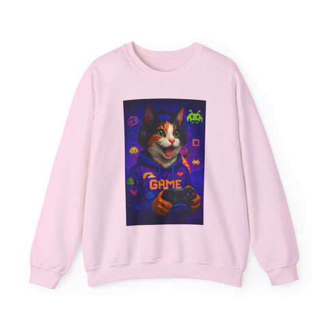Gamer Cat Crewneck Sweatshirt, Cozy Gamer Apparel, Perfect Gift for Cat Lovers, Funny Sweatshirt for Birthdays, Gaming Merchandise
