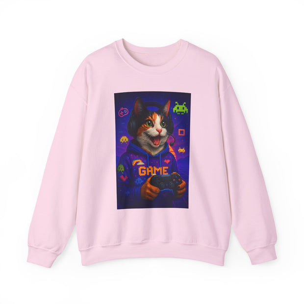 Gamer Cat Crewneck Sweatshirt, Cozy Gamer Apparel, Perfect Gift for Cat Lovers, Funny Sweatshirt for Birthdays, Gaming Merchandise