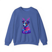 Neon Jack Russell in Reindeer Antlers Sweatshirt | Holiday Pet Portrait