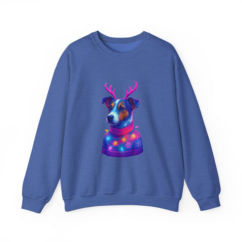 Neon Jack Russell in Reindeer Antlers Sweatshirt | Holiday Pet Portrait