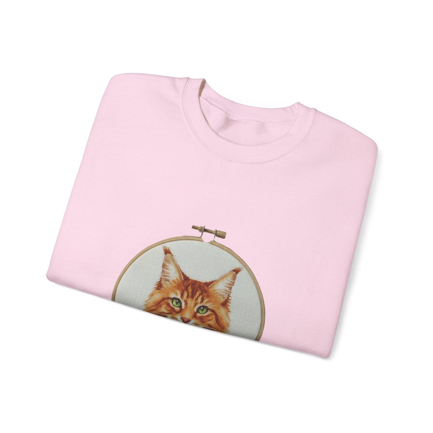Orange Tabby Cat Sweatshirt, Cat Mom Gift, Cross Stitch Cat Portrait, Embroidery Hoop Floral Crewneck