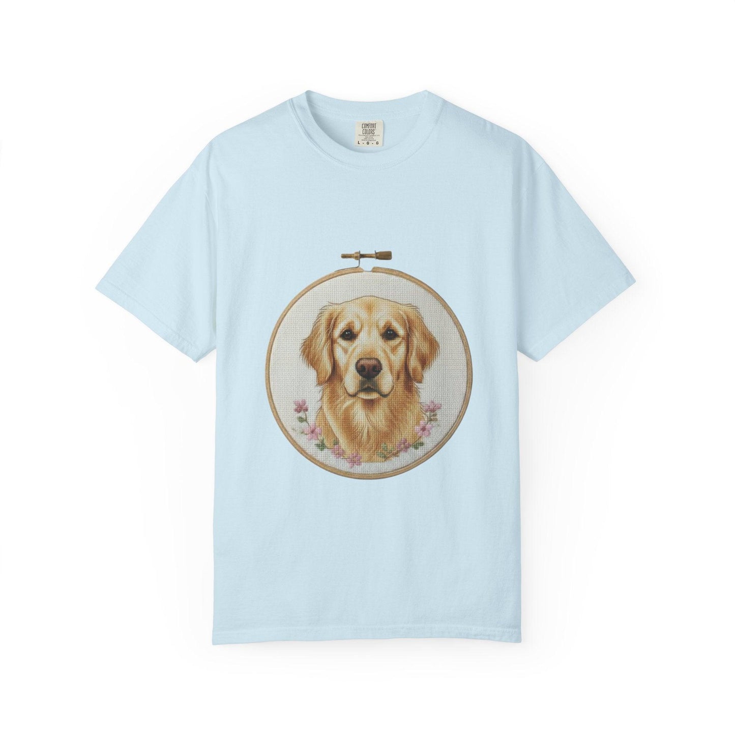 Golden Retriever Portrait T-Shirt | Embroidery Hoop Dog Art