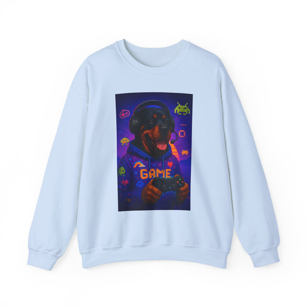 Game On! Unisex Rottweiler Gamer Sweatshirt, Video Game Gift, Cozy Crewneck, Gift for Gamers, Fun Gaming Apparel