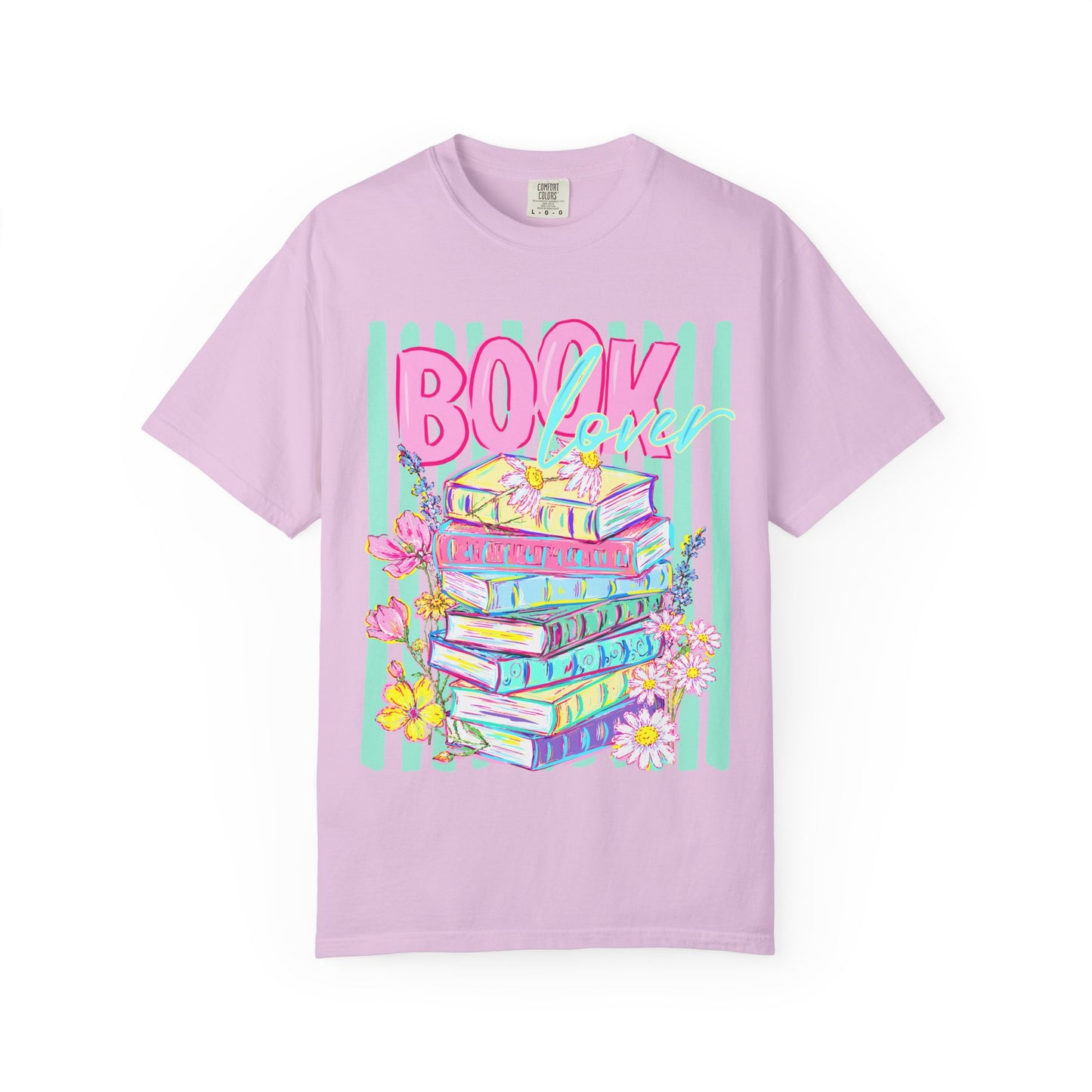 Book Lover Stack T-Shirt, Pastel Book Stack Floral Tee, Cozy Reader Shirt, Booktok Graphic T-Shirt, Cute Bookish Gift for Women