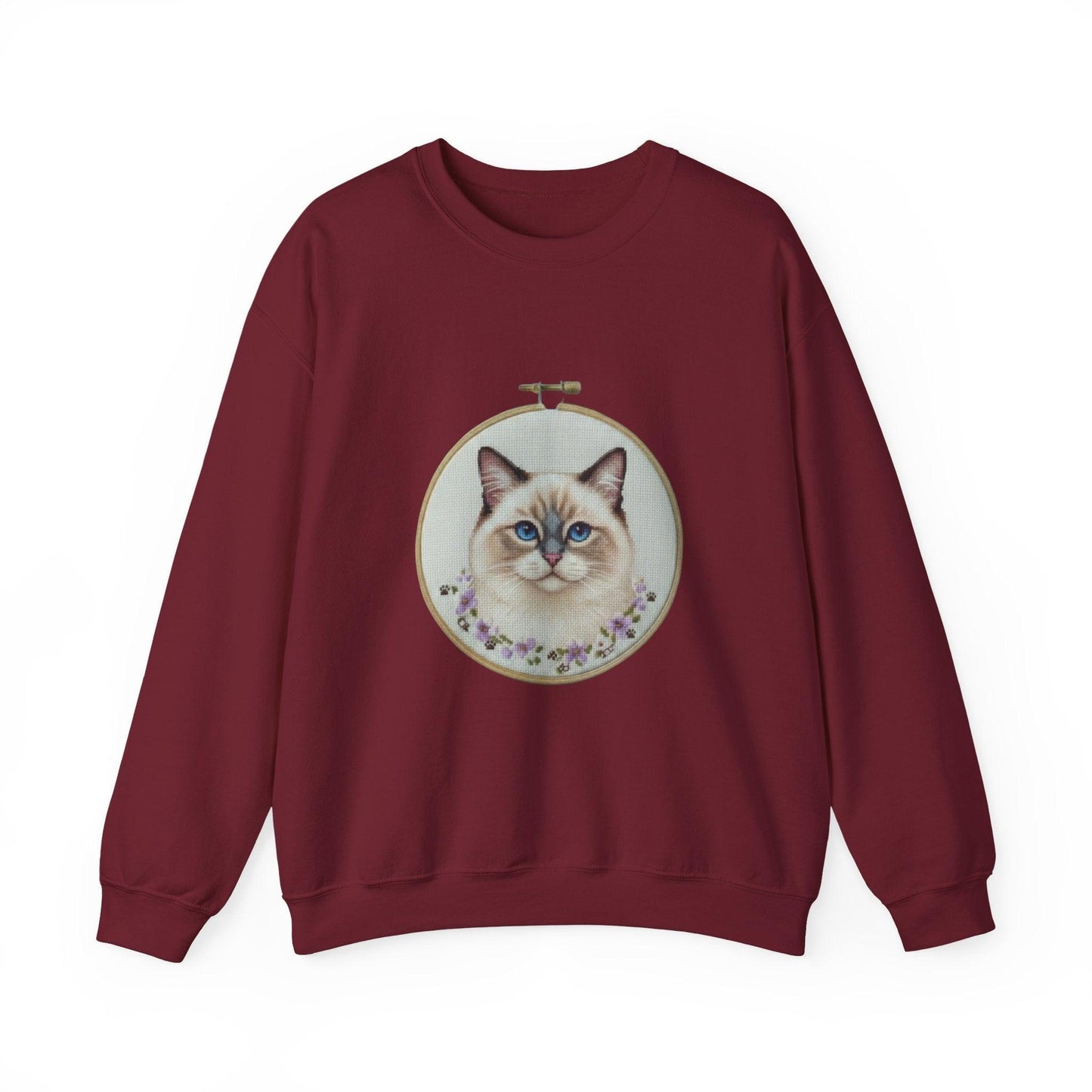 Ragdoll Cat Portrait Sweatshirt | Embroidery Hoop Floral Frame
