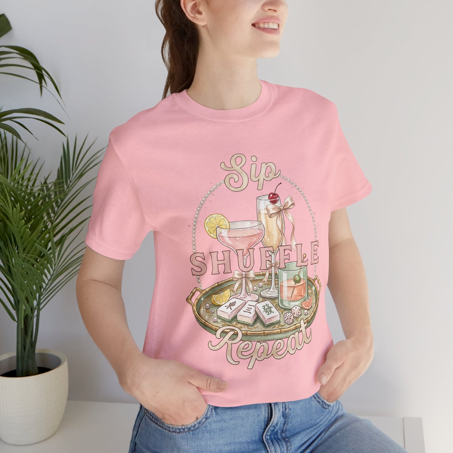 Sip Shuffle Repeat Shirt, Mahjong Social Club Tee, Pastel Girls Night Graphic Shirt, Mahjong Lover Gift