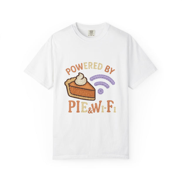 Powered by Pie and Wi-Fi T-Shirt, Funny Unisex Tee, Gift for Pie Lovers, Tech Enthusiasts, Perfect for Holidays and Parties