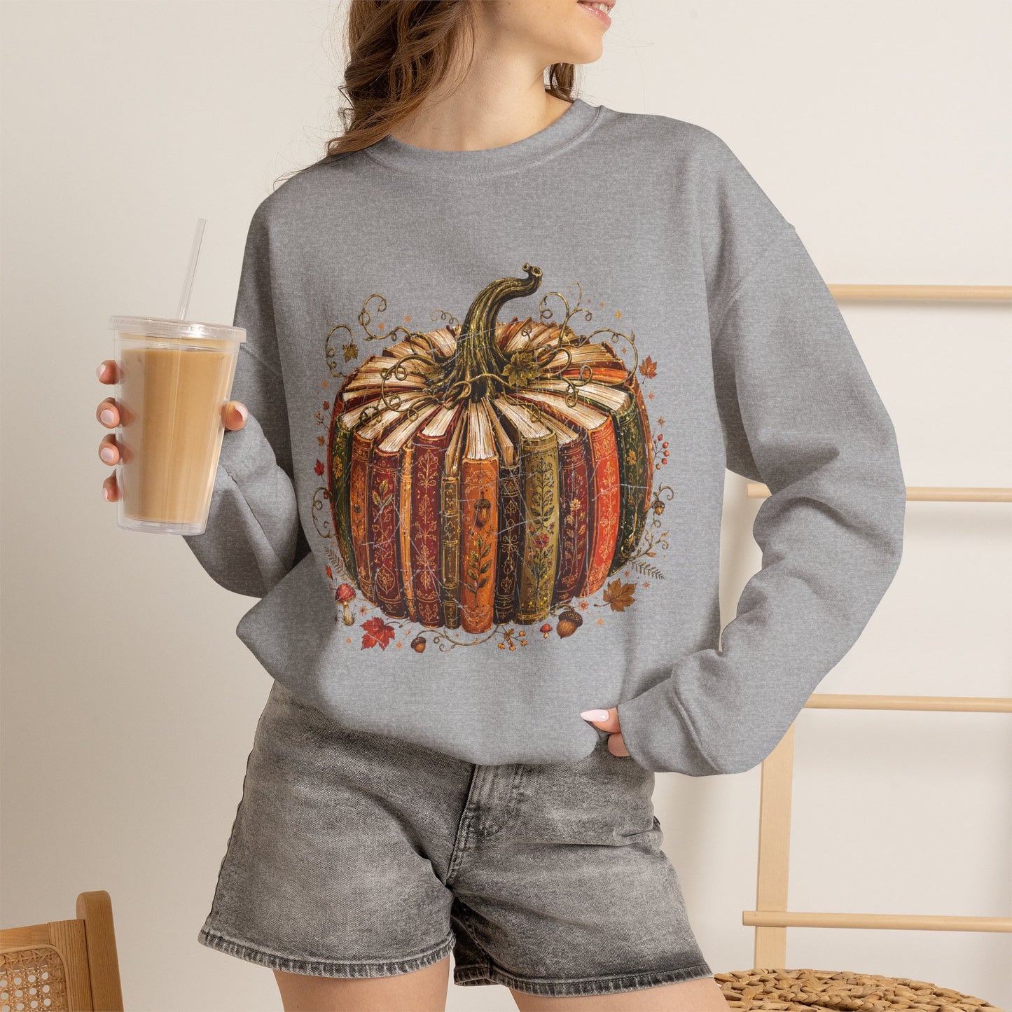 Autumn Patchwork Pumpkin crewneck sweatshirt | Fall Pumpkin Illustration