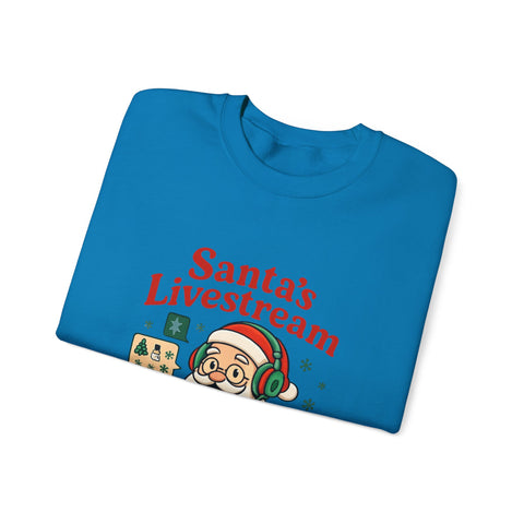 Cozy Christmas Crewneck Sweatshirt - Santa's Livestream Fun, Unisex Holiday Pullover, Gift for Gamers, Xmas Comfort Wear, Festive Sweatshirt