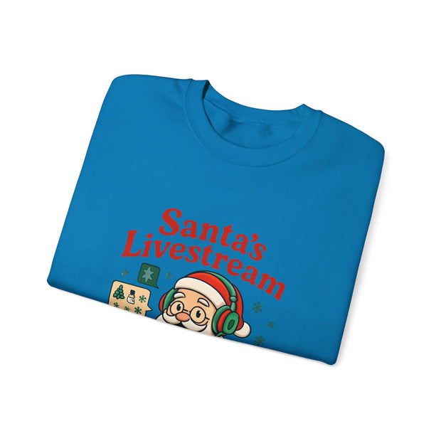 Cozy Christmas Crewneck Sweatshirt - Santa's Livestream Fun, Unisex Holiday Pullover, Gift for Gamers, Xmas Comfort Wear, Festive Sweatshirt