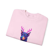 Vibrant Doberman Antlers Sweatshirt, Quirky Animal Crewneck, Cozy Holiday Gift, Fun Winter Apparel, Casual Style Top