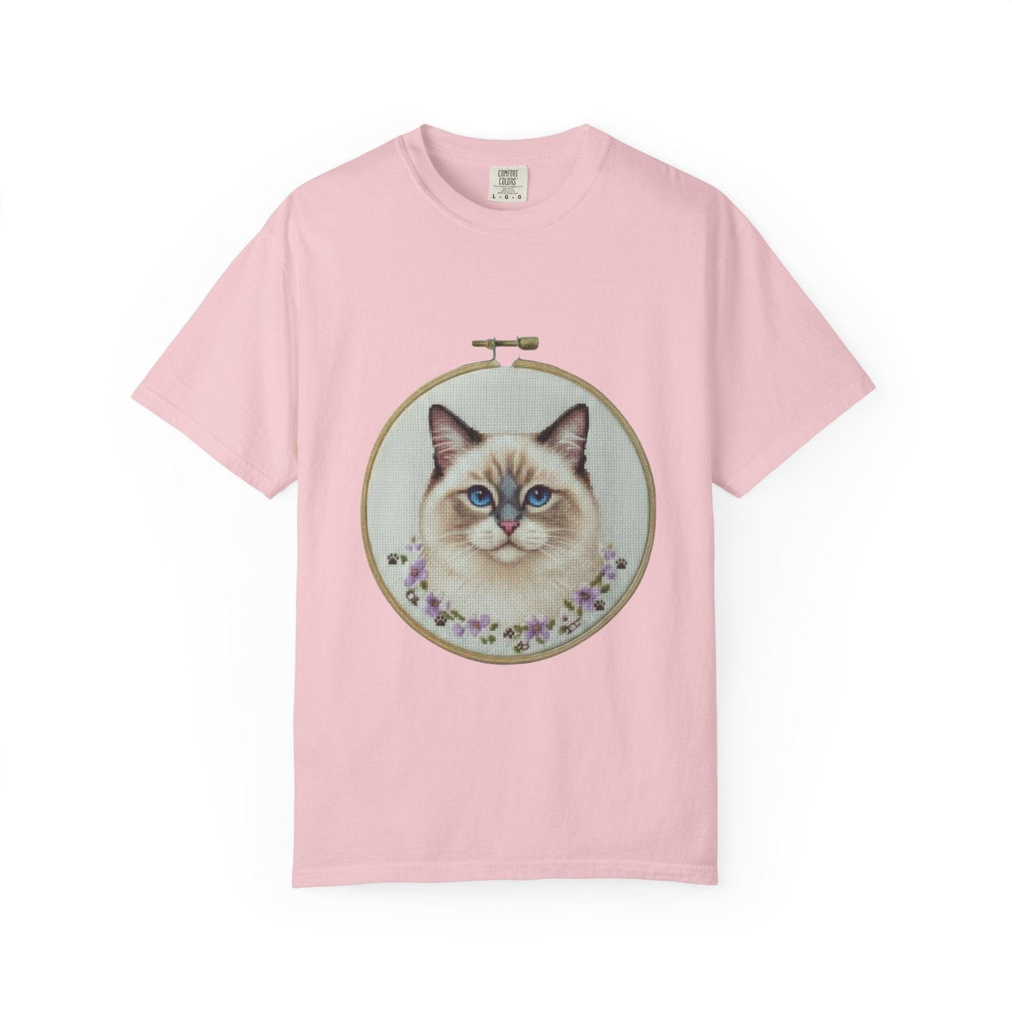 Ragdoll Cat Shirt, Blue Eyed Cat Mom Gift, Cross Stitch Cat Portrait, Embroidered Pet Lover Tee