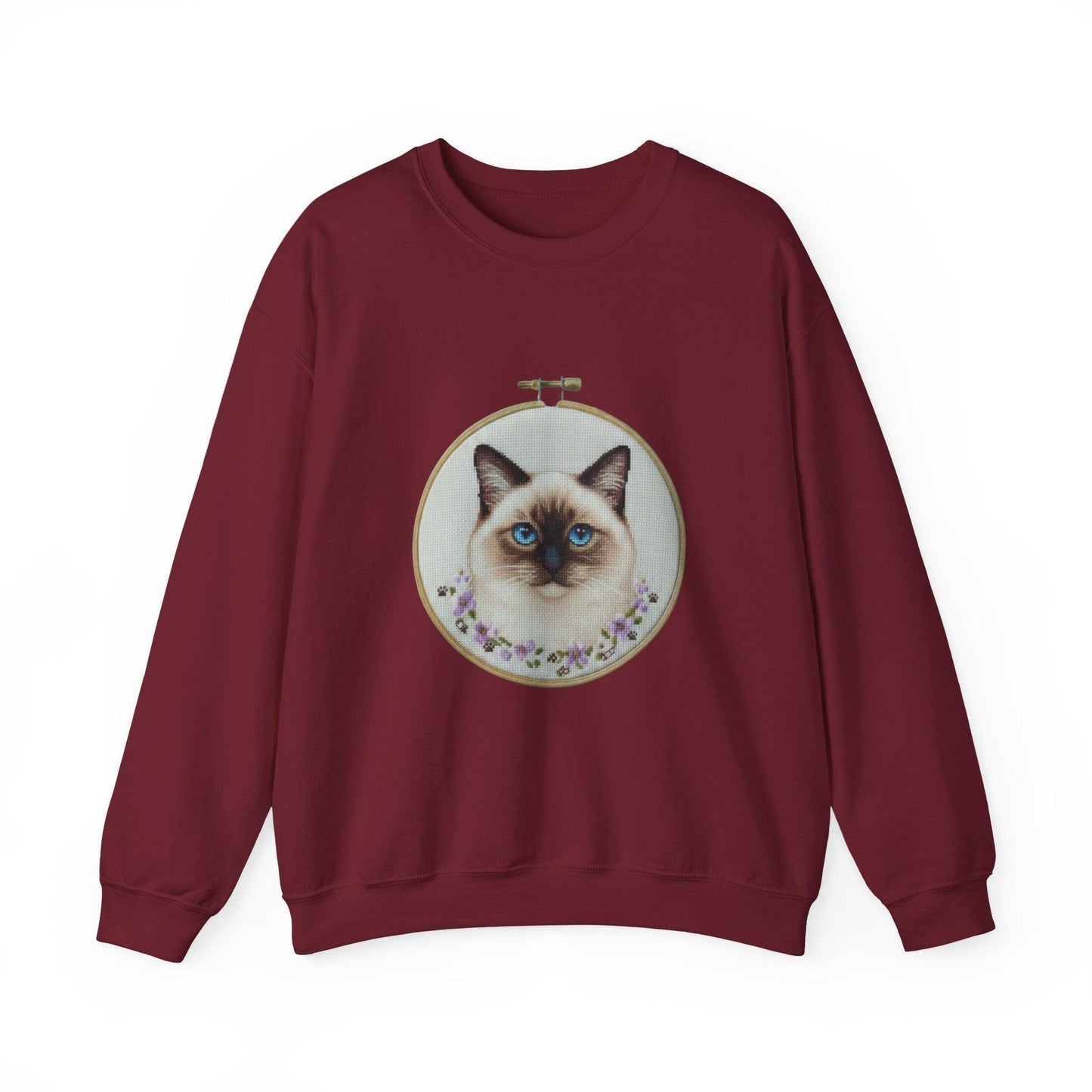 Siamese Cat Portrait Sweatshirt | Embroidery Hoop Floral Frame