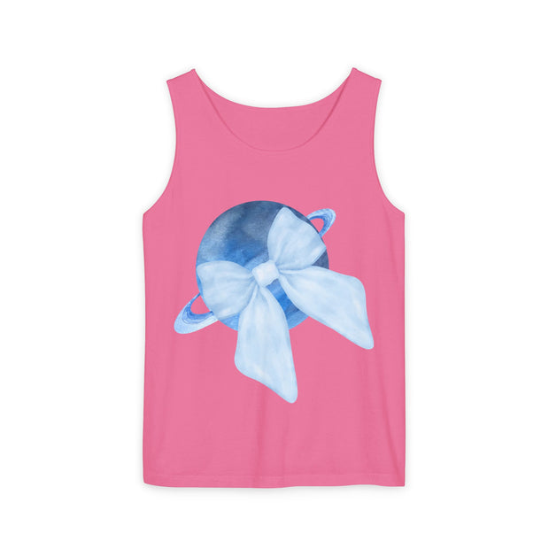 Blue Saturn Wrapped In Blue Bow Unisex Tank Top