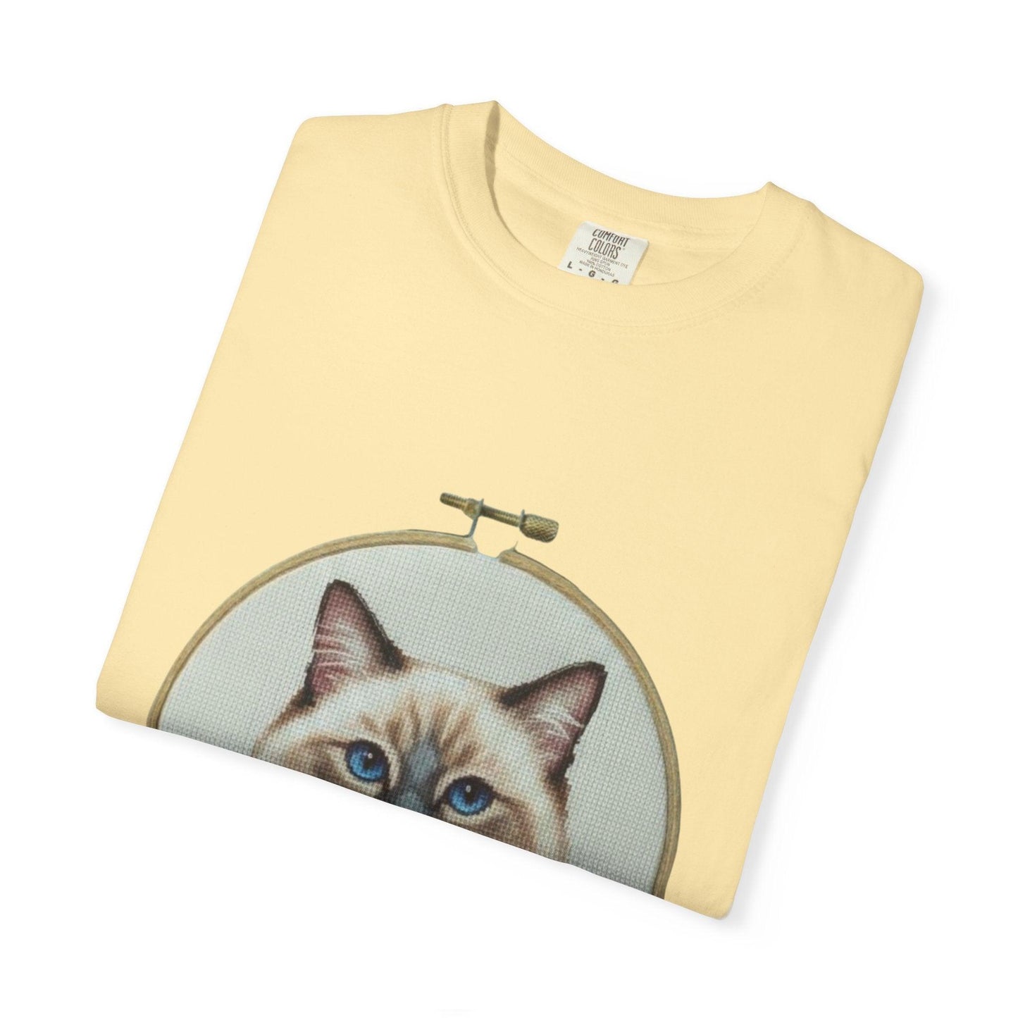 Ragdoll Cat Shirt, Blue Eyed Cat Mom Gift, Cross Stitch Cat Portrait, Embroidered Pet Lover Tee