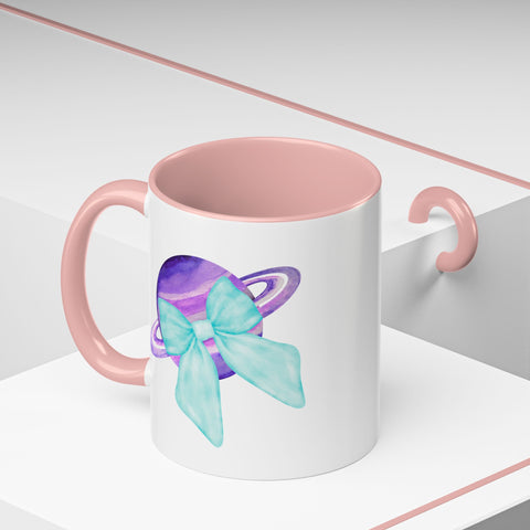 Purple Saturn Wrapped In A Bow Accent Coffee Mug