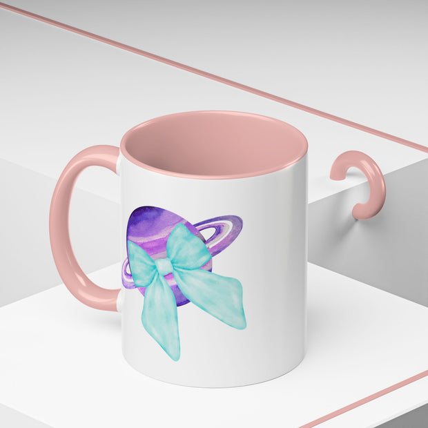 Purple Saturn Wrapped In A Bow Accent Coffee Mug