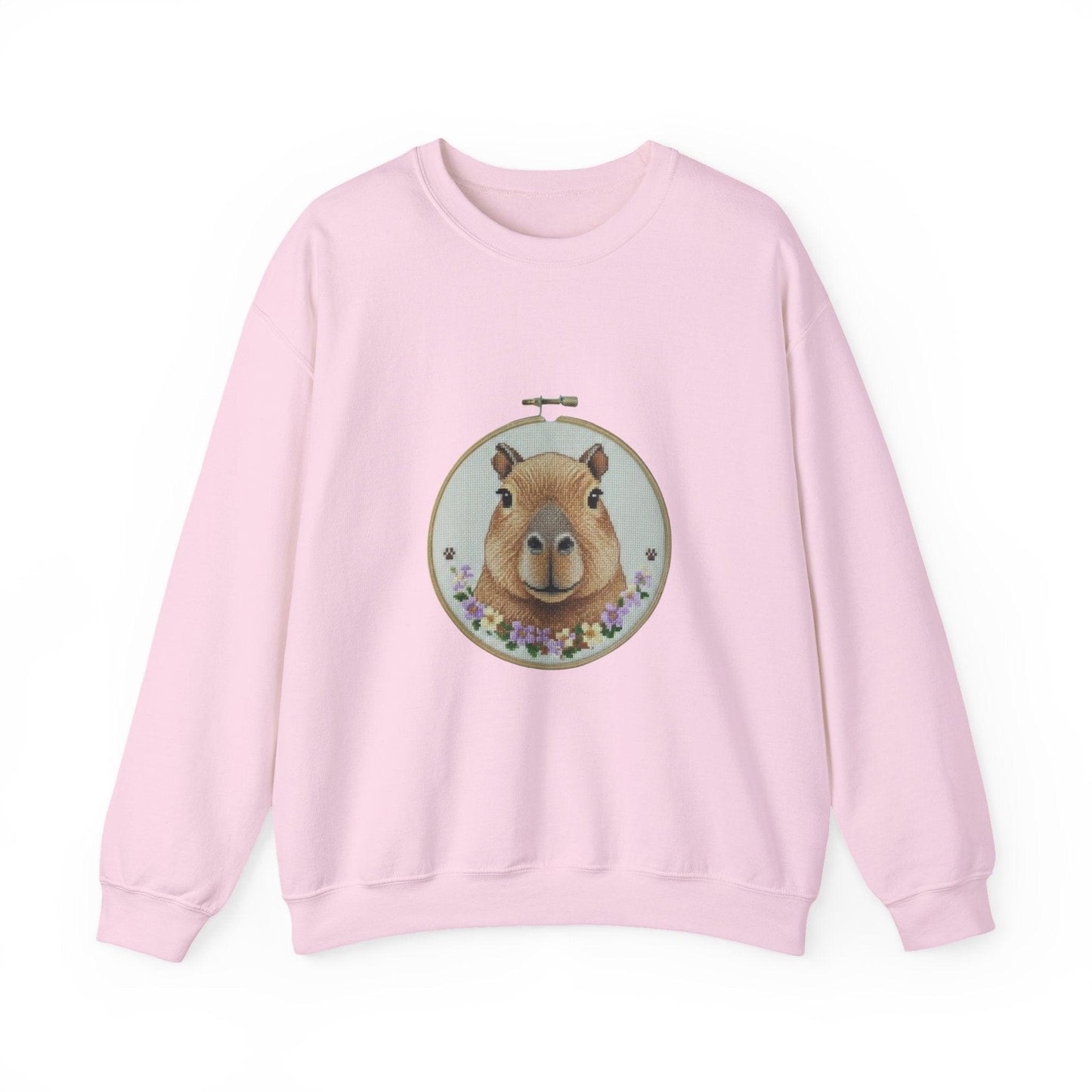 Cute Capybara Portrait Crewneck Sweatshirt | Floral Wreath Animal Art