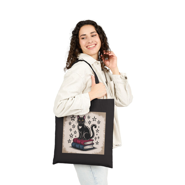 Cat and Book Lover's Cotton Canvas Tote Bag