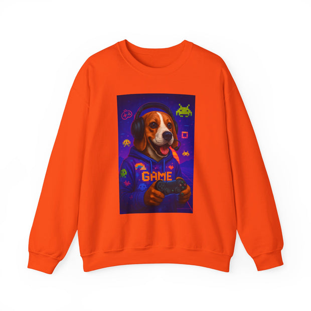 Game On Beagle Sweatshirt, Gamer Gift, Cute Pet Sweatshirt, Video Game Crewneck, Unique Dog Lover Apparel