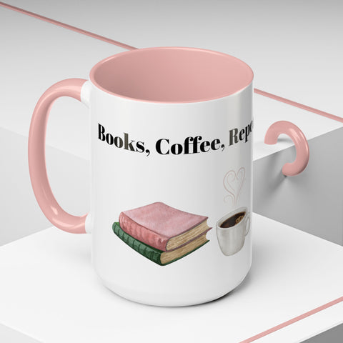'Books, Coffee, Repeat' Accent Coffee Mug