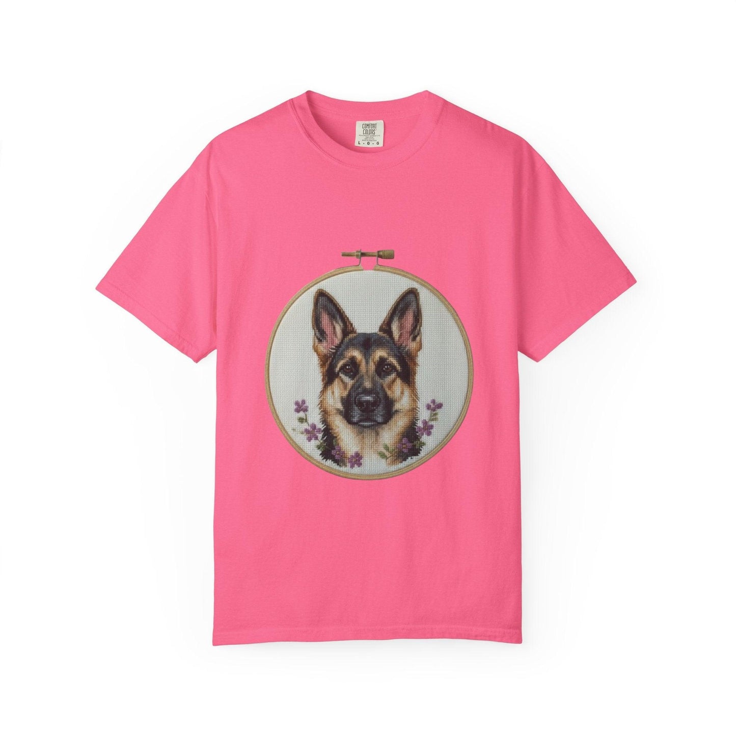 German Shepherd Portrait T-Shirt | Embroidery Hoop Dog Illustration